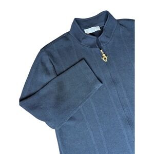 St John Collection Black Knit Zip Front Cardigan Jacket Gold Charm Read Pic